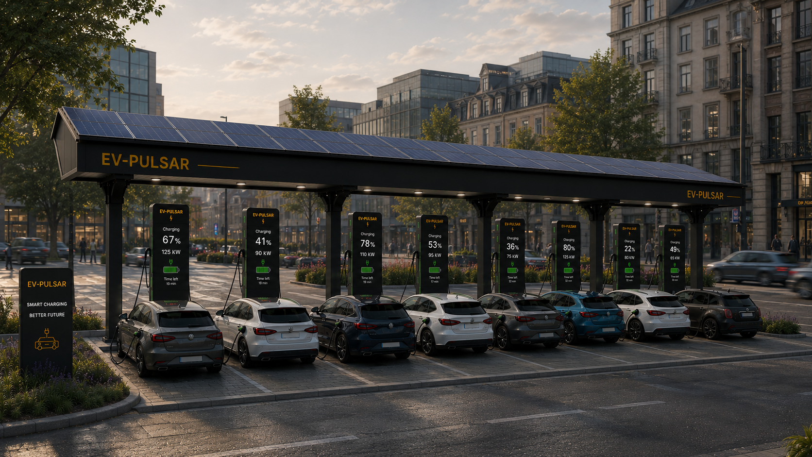 EV-Pulsar charging station with LCD screens